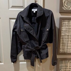 Anthropologie Black Trench Coat, Gray, size L, Like New